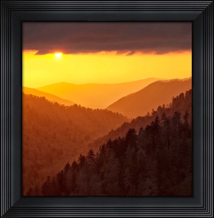 Framed Sunset Light Fills Valley Of The Great Smoky Mountains Print