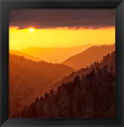 Framed Sunset Light Fills Valley Of The Great Smoky Mountains Print