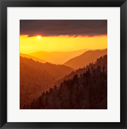 Framed Sunset Light Fills Valley Of The Great Smoky Mountains Print