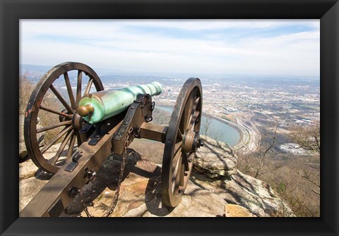 Framed Cannon Perched On Lookout Mountain, Tennessee Print