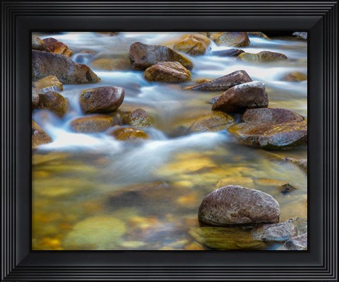 Framed Water Flowing Over Rocks In The Little Cottonwood Creek Print