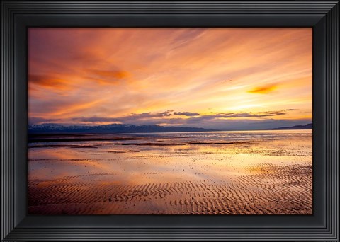 Framed Sunset Over The Great Salt Lake, Utah Print
