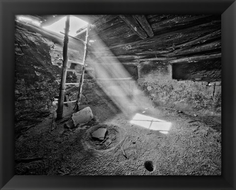 Framed Ancient Kiva On, Cedar Mesa, Utah (BW) Print