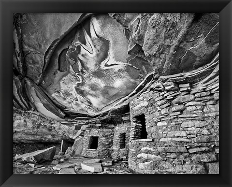 Framed Anasazi Granary, Cedar Mesa, Utah (BW) Print