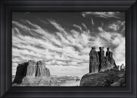 Framed Three Gossips, Arches National Park, Utah (BW) Print