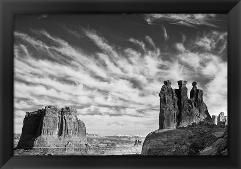 Framed Three Gossips, Arches National Park, Utah (BW) Print