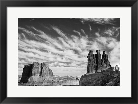 Framed Three Gossips, Arches National Park, Utah (BW) Print