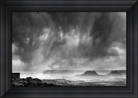 Framed Rainstorm From A Canyon Overlook, Utah (BW) Print