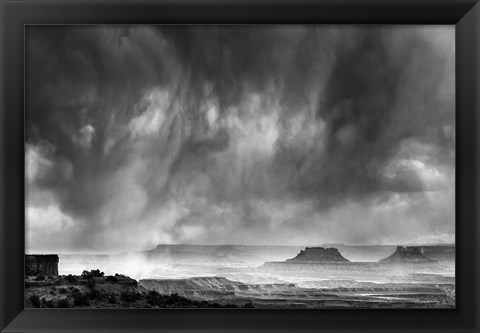 Framed Rainstorm From A Canyon Overlook, Utah (BW) Print