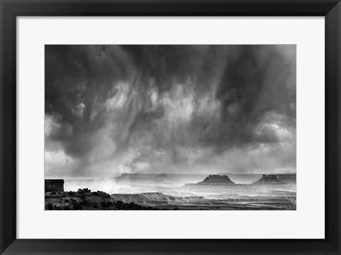 Framed Rainstorm From A Canyon Overlook, Utah (BW) Print
