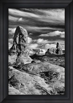 Framed Turret Arch And The La Sal Mountainsm Utah (BW) Print