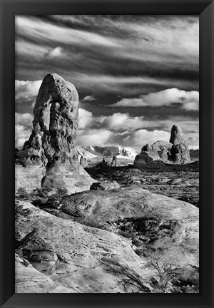 Framed Turret Arch And The La Sal Mountainsm Utah (BW) Print