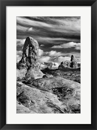 Framed Turret Arch And The La Sal Mountainsm Utah (BW) Print