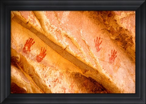 Framed Painted Hand Prints At The Double Stack Ruin, Utah Print