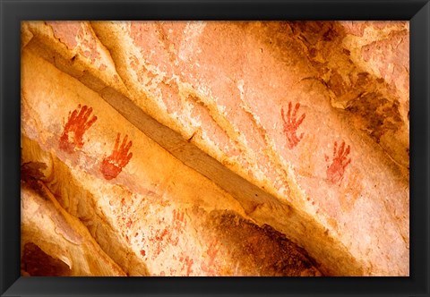 Framed Painted Hand Prints At The Double Stack Ruin, Utah Print