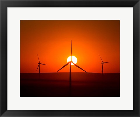Framed Windmills At Sunset, Washington Print