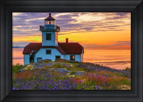 Framed Patos Lighthouse At Sunset, Washington State Print