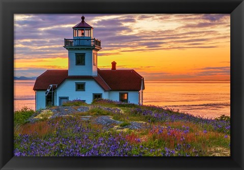 Framed Patos Lighthouse At Sunset, Washington State Print