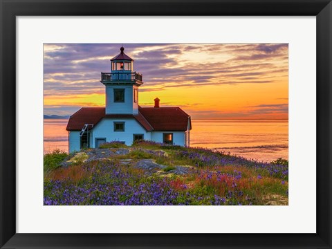 Framed Patos Lighthouse At Sunset, Washington State Print