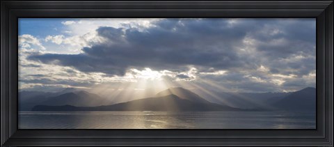 Framed Panoramic Composite Of God Rays Over The Hood Canal Print