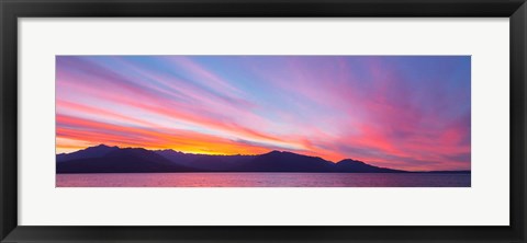 Framed Sunset Panoramic Over The Olympic Mountains And Hood Canal Print