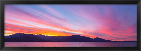 Framed Sunset Panoramic Over The Olympic Mountains And Hood Canal Print