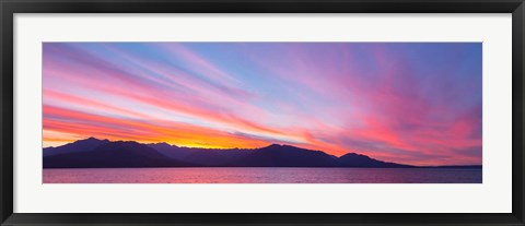 Framed Sunset Panoramic Over The Olympic Mountains And Hood Canal Print