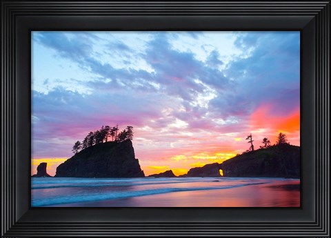 Framed Second Beach At Sunset, Washington State Print