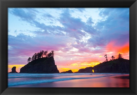 Framed Second Beach At Sunset, Washington State Print