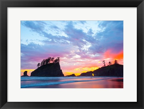 Framed Second Beach At Sunset, Washington State Print