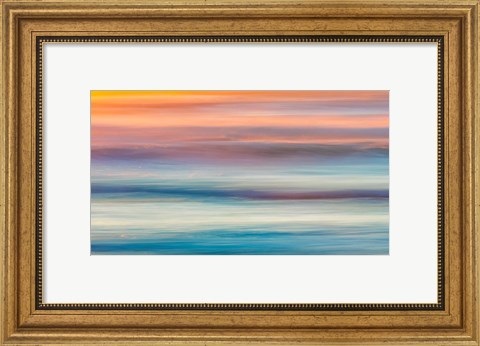 Framed Abstract Of Sunset And Ocean,, Cape Disappointment State Park Print