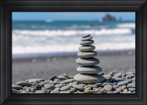 Framed Stacked Beach Rocks, Washington State Print