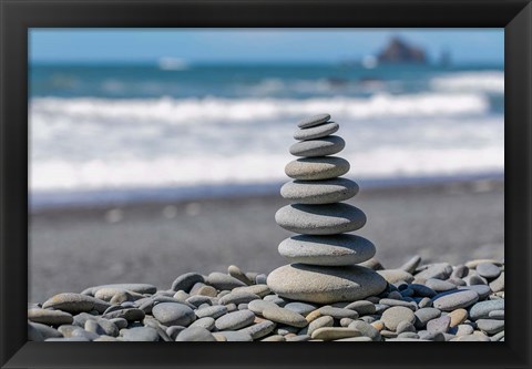 Framed Stacked Beach Rocks, Washington State Print