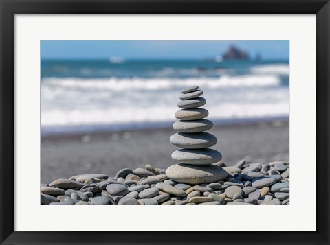 Framed Stacked Beach Rocks, Washington State Print