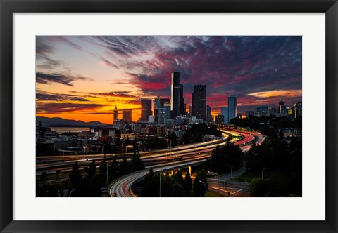 Framed Sunset View Of Downtown Seattle Print