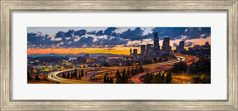 Framed Sunset Panorama Of Downtown Seattle Print