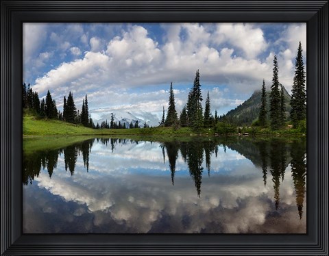 Framed Mt Rainier And Clouds Reflecting In Upper Tipsoo Lake Print