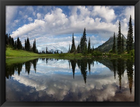 Framed Mt Rainier And Clouds Reflecting In Upper Tipsoo Lake Print