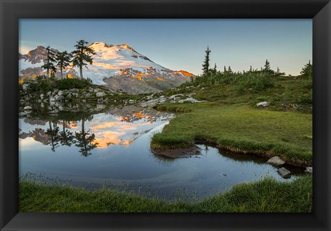 Framed Mt Baker Reflecting In A Tarn On Park Butte Print