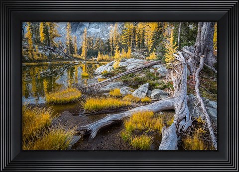 Framed Horseshoe Lake Landscape In The Alpine Lakes Wilderness Print