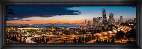 Framed Sweeping Sunset View Over Downtown Seattle Print