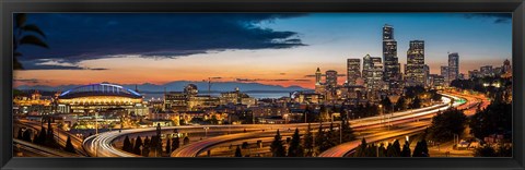 Framed Sweeping Sunset View Over Downtown Seattle Print