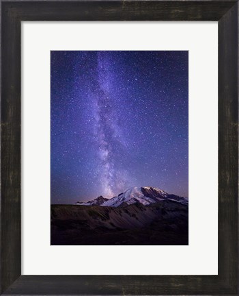Framed Stars And The Milky Way Above Mt Rainier And Burroughs Mountain Print