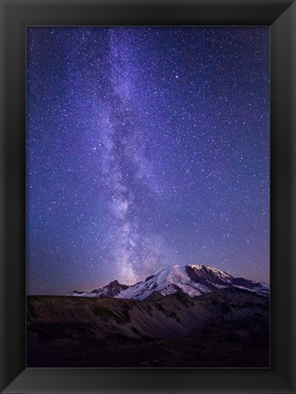 Framed Stars And The Milky Way Above Mt Rainier And Burroughs Mountain Print