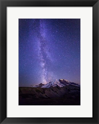 Framed Stars And The Milky Way Above Mt Rainier And Burroughs Mountain Print