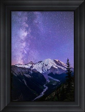 Framed White River Valley Looking Toward Mt Rainier On A Starlit Night Print