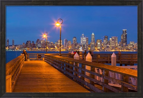 Framed Seacrest Park Fishing Pier, With Skyline View Of West Seattle Print