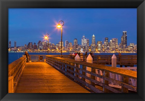 Framed Seacrest Park Fishing Pier, With Skyline View Of West Seattle Print