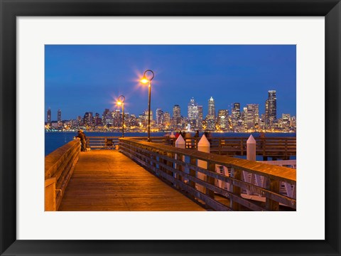 Framed Seacrest Park Fishing Pier, With Skyline View Of West Seattle Print