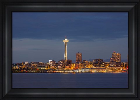 Framed Seattle Skyline At Dusk Print